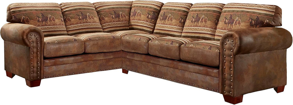 American Furniture Classics Model Wild Horses Two Piece Sofa sectional Pinto Brown