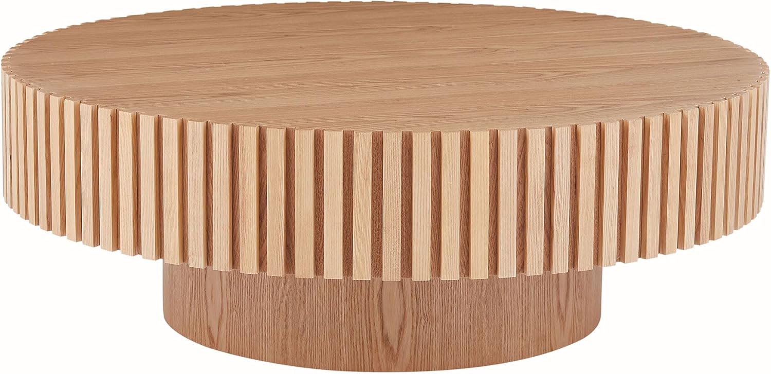 Round Coffee Table for Living Room Contemporary Wood Circle Fluted Coffee Table for Apartment, Easy Assembly ø31.49'', Wood Oak