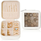 Petoskey Stone Printed Leather Jewelry Box, White Square Jewelry Organizer for Earrings, Rings, Necklaces, Bracelets