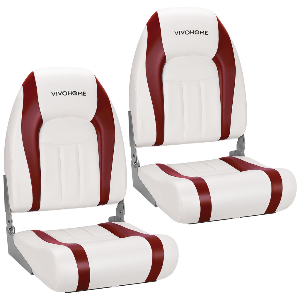 VIVOHOME Folding Low Back Boat Seats 2 Pack, Waterproof Boat Captain Chairs, 4 Mounting Screws Included, White and Blue