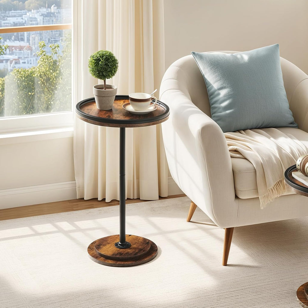 HOOBRO Small Coffee Table Set of 2, Round Coffee Side Table with Wooden Pedestal, Modern Accent End Tables for Living Room, Bedroom, Rustic Brown BF170BZ01