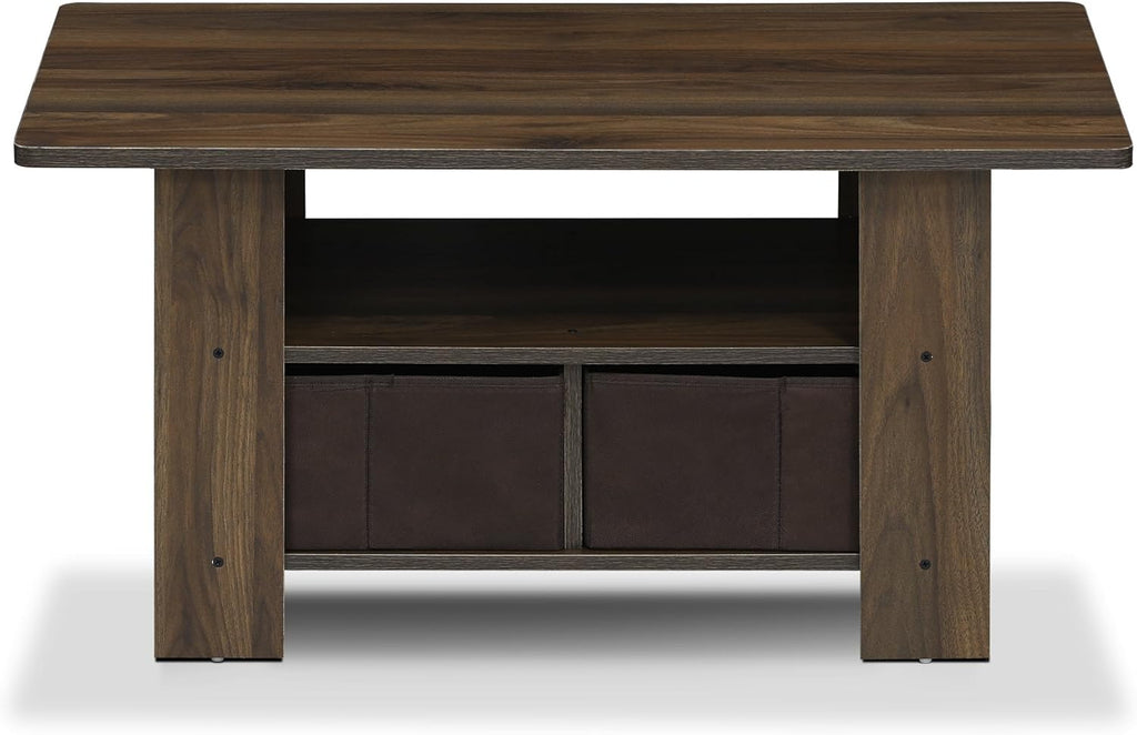 Furinno Andrey Coffee Table with Bin Drawer, Columbia Walnut/Dark Brown