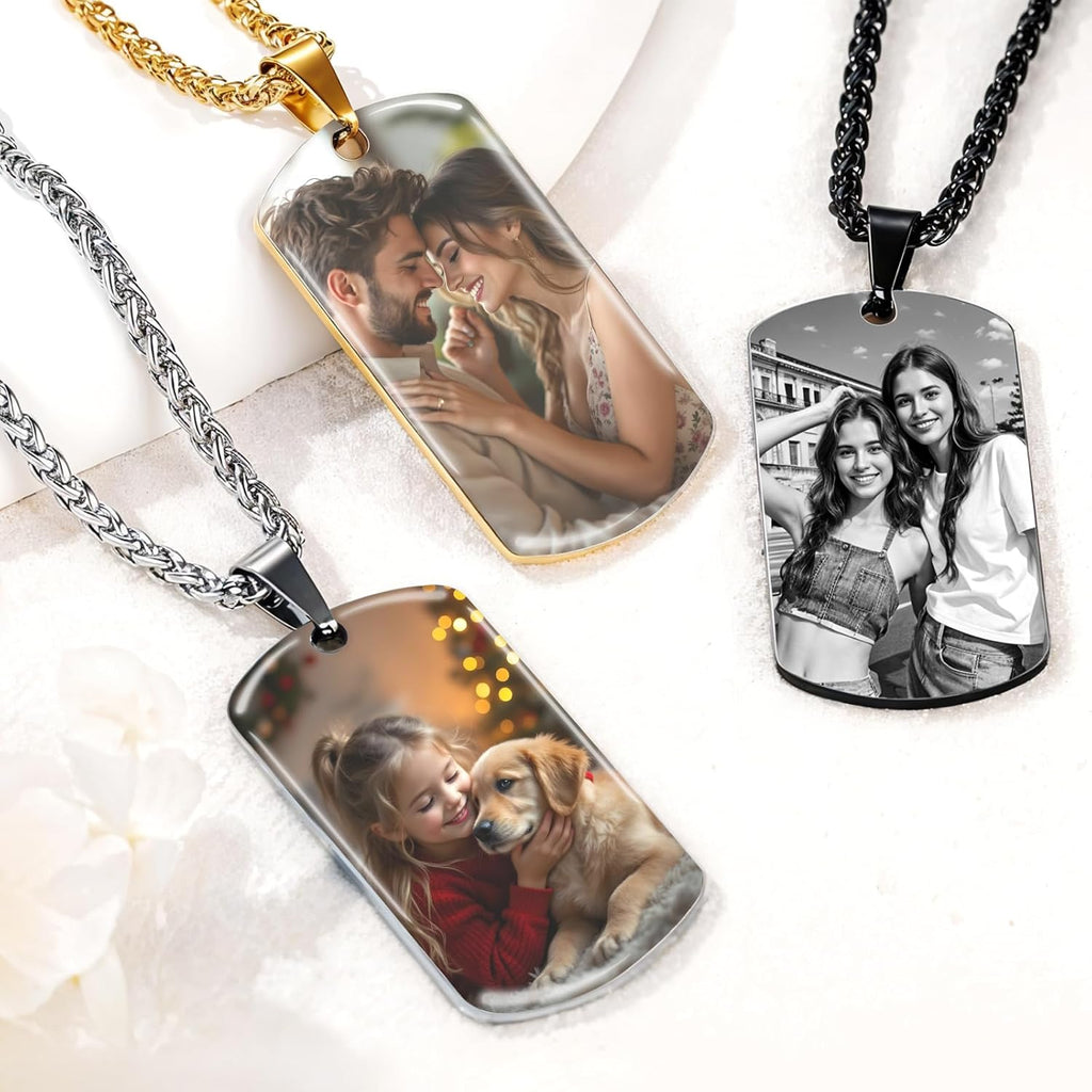 Picture Necklace Personalized Photo, Custom Necklace for Men Customized Engraved Necklace with Photo Text Memorial Gifts for Women Dad Mom