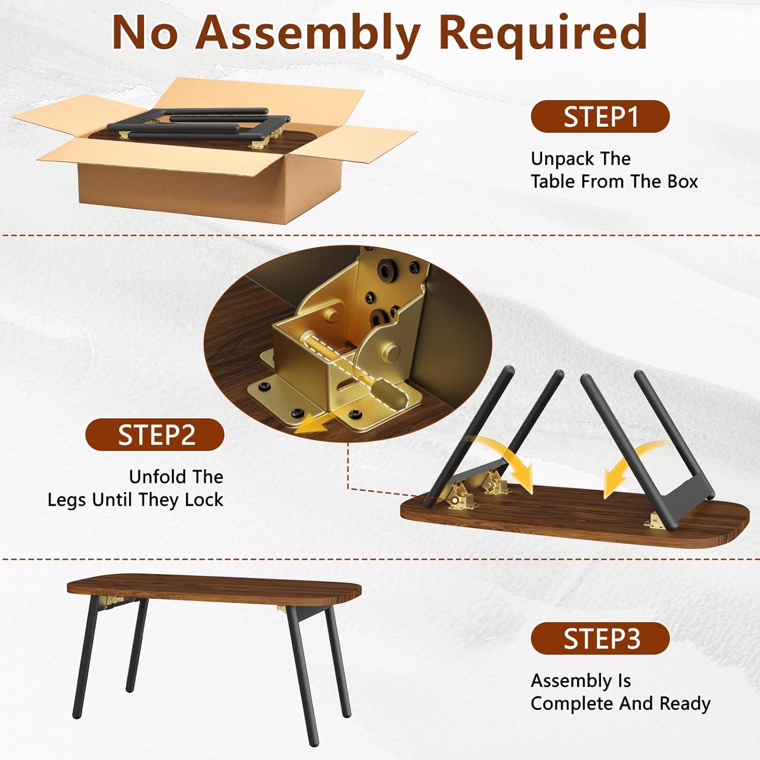 Folding Coffee Table, Wood Coffee Table Portable Low Floor Table with Metal Legs, Mid Century Modern Rustic Coffee Tables for Living Room, Home, Office, No Assembly 31.5x15.75x18.5IN