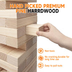 Nattork Giant Tumbling Tower (Stack from 1.77Ft to 4+ Ft), Wood Stacking Giant Blocks Game| Made from Premium Pine Wood| Ideal for Family, 54PCS