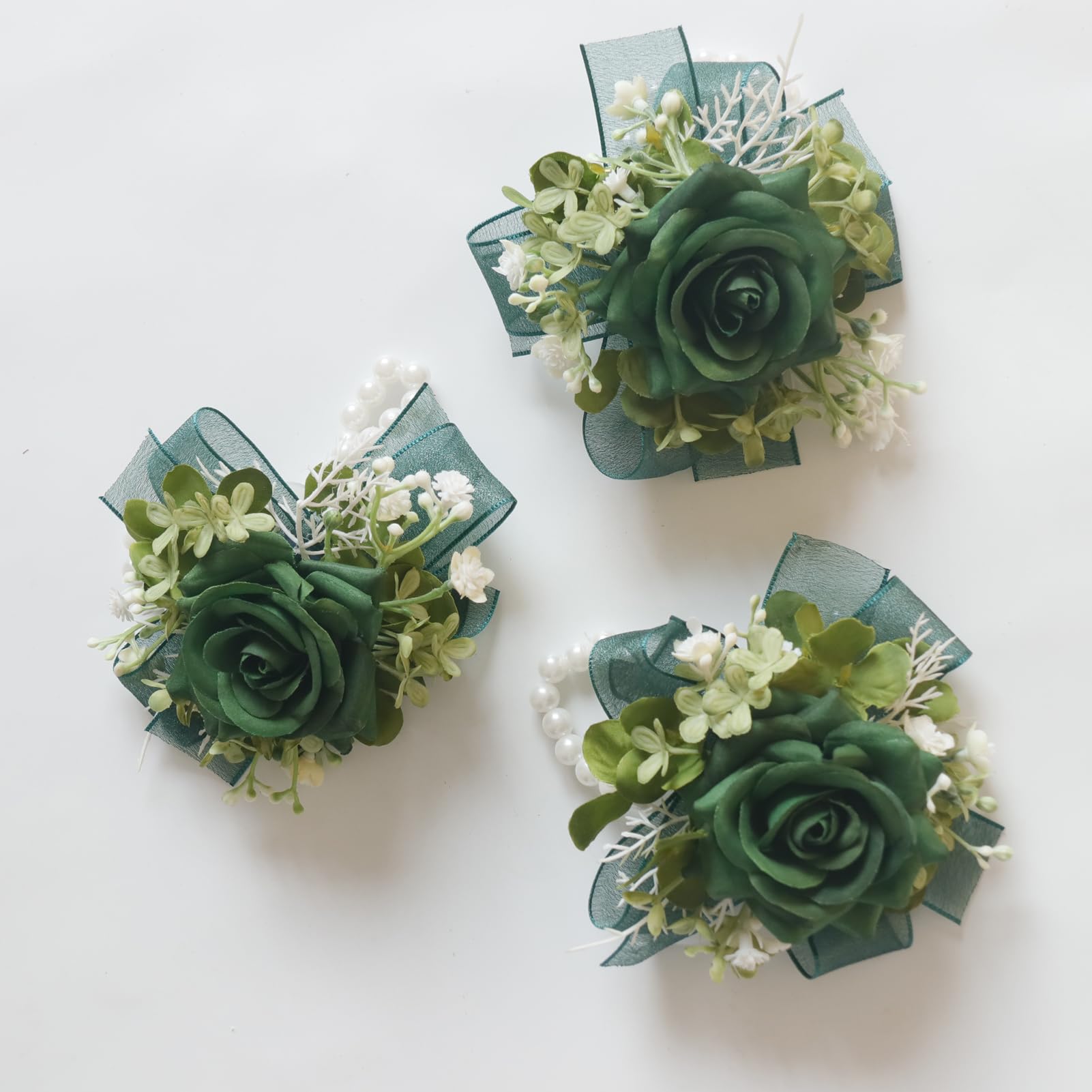 MAFELOE Corsage and Boutonniere Set for Wedding Prom Party Homecoming Celebration Artificial Flower Accessories Suit Decor 2 Pieces - Dark Green
