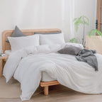 Parure de lit BESTOUCH 100 % coton lavé, toucher lin, super douce, confortable, chic, légère, 3 pièces, parure de lit pour la maison, bleu bleuet, Queen 