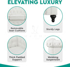 Naomi Home Emery Chesterfield Sofa with Rolled Arms, Tufted Cushions / 3 Seater Sectional Sofa Couch for Small Spaces, Living Room, Bedroom, Apartment Easy Tool-Free Assembly – Off White