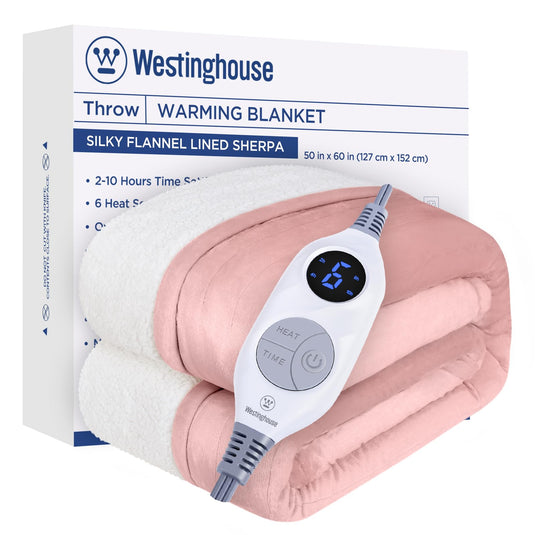 Westinghouse Heated Blanket Queen Size, Soft Flannel to Sherpa Electric Blanket with 10 Heating Levels, 12 Hours Auto Off, Fast Heating Blanket, Machine Washable, 84x90 Inch, Charcoal