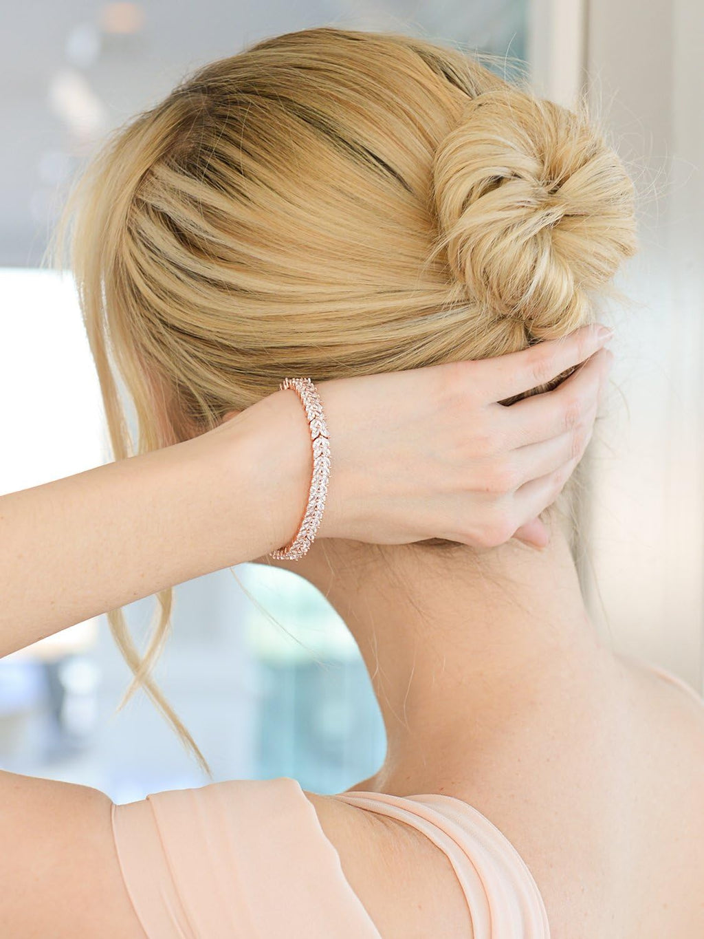 Mariell Cubic Zirconia Rose Gold Plated Tennis Bracelet for Women - Bridal, Wedding or Everyday Jewelry