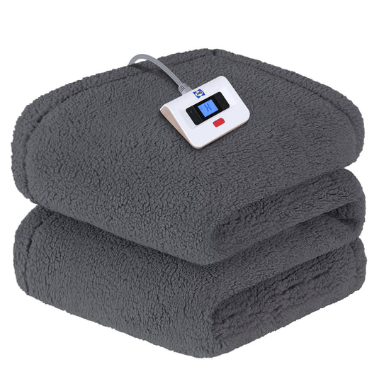 SEALY Electric Blanket Heated Throw 50"x60" Soft Double Sherpa Super Cozy with 6 Fast Heating Levels & 2-10 Hours Auto-Off, Over-Heat Protection, Machine Washable, Charcoal