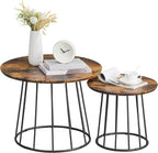 VASAGLE Round Coffee Tables, Set of 2, Modern Circle Side Tables with Steel Frame, for Living Room, Bedroom, Rustic Brown ULCT045K01