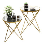 HLR Modern Round Side Table, End Table with Marble Effect Top and Gold Metal Frame, Small Side Table for Living Room, Bedroom, Sofa and Couch, Gold Legs, Green Marble top