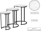 Lavish Home Nesting Tables - Set of 3 Round Side Tables for Living Room, Bedroom, or Home Office - Faux Marble End Table Set - Modern Living Room Furniture (White)