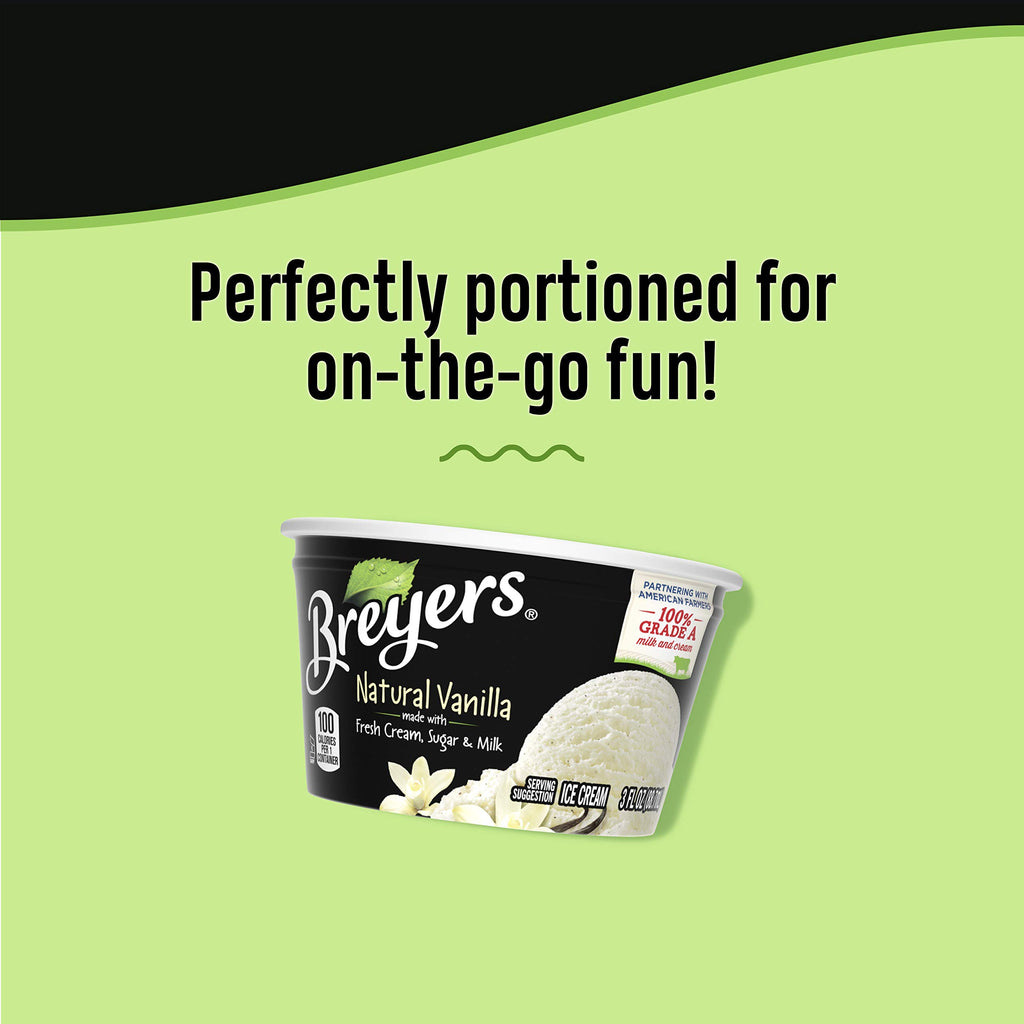 Breyers Ice Cream For a Frozen Dessert On-The-Go Natural Vanilla Snack Cups Made with 100% Grade A Milk & Cream, Sustainably-Farmed Vanilla 3 oz 10 ct