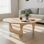 Solid Wooden Modern Triangle Coffee Table: Unique Funky Coffee Tables for Living Room, Oval Mid-Century Irregular Abstract Tea Tables for Patio Office Balcony Bedroom (Natural, 33" L x 22" W x 16" H)