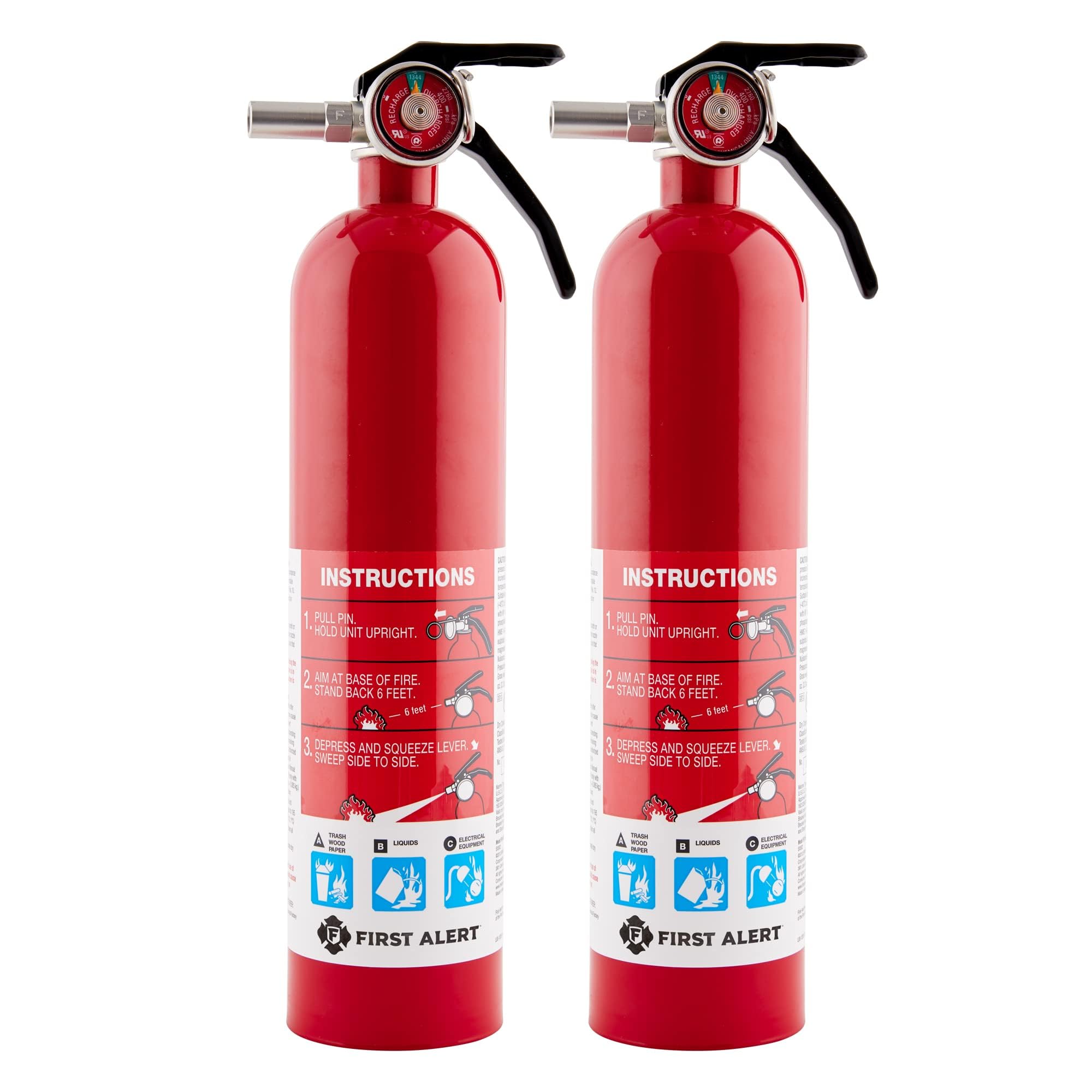 First Alert Fire Extinguisher for Home, Standard Rechargeable Compliance Unit, UL RATED 1-A:10-B:C, HOME1-4, Red, 4-Pack