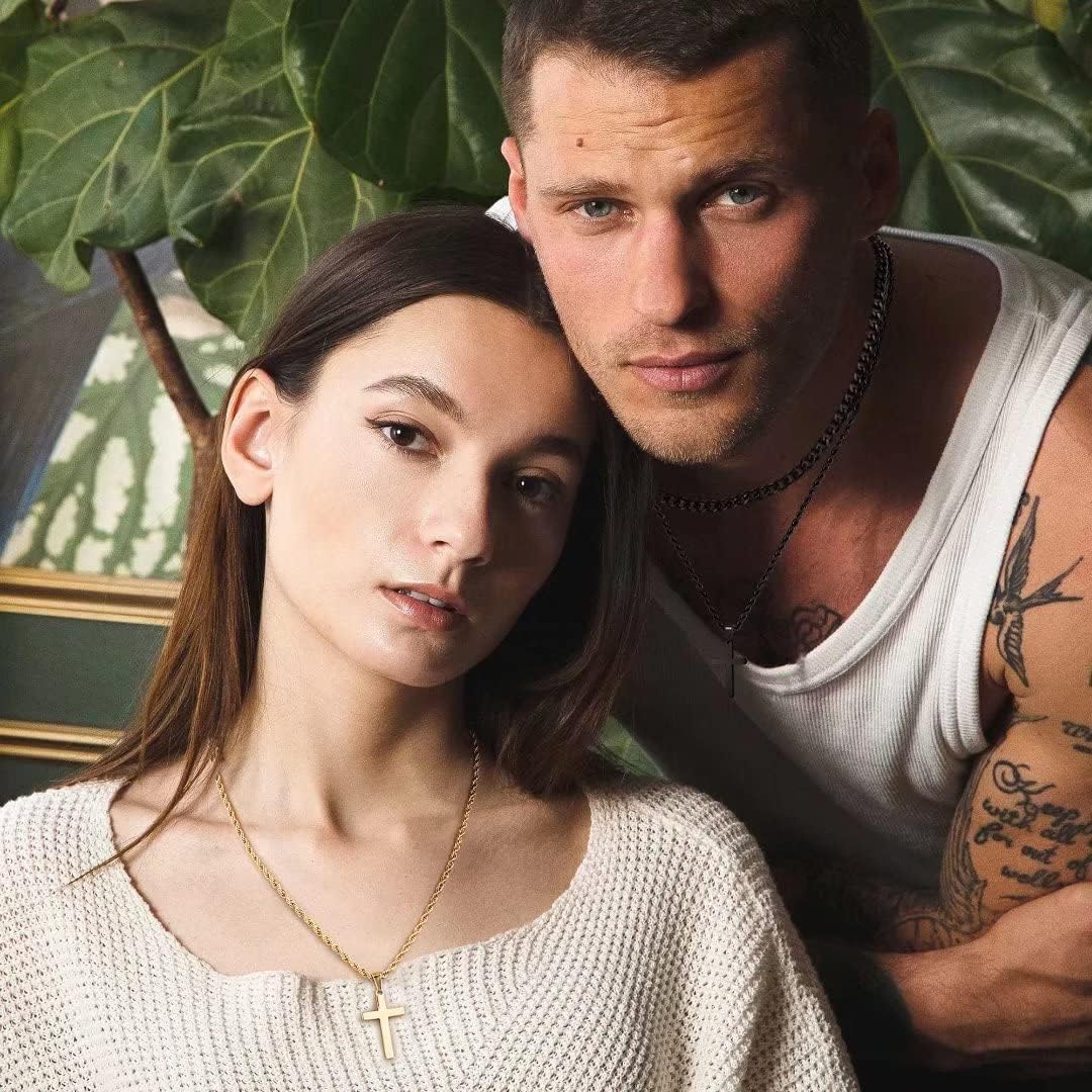 Ursteel Layered Cross Necklace for Men - 18K Gold Silver Black Cross Necklaces Chain for Men, Layered Rope Chain Cross Necklace for Men 16 18 20 22 24 Inch