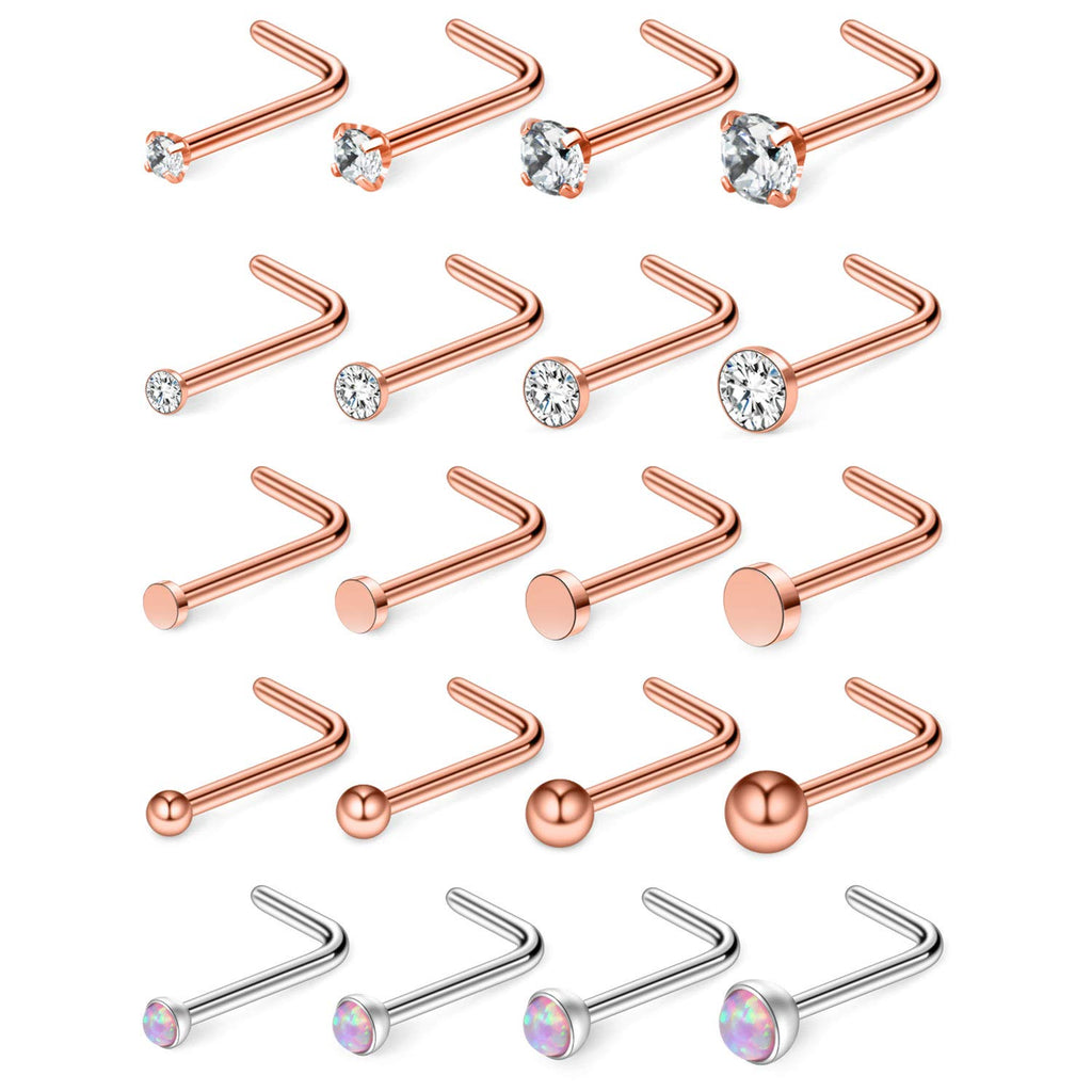 Ruifan 20G 1.5mm 2mm 2.5mm 3mm 3.5mm 4mm Opal Clear Diamond CZ Nose L Shaped Studs Rings Piercing Jewelry 4-20PCS