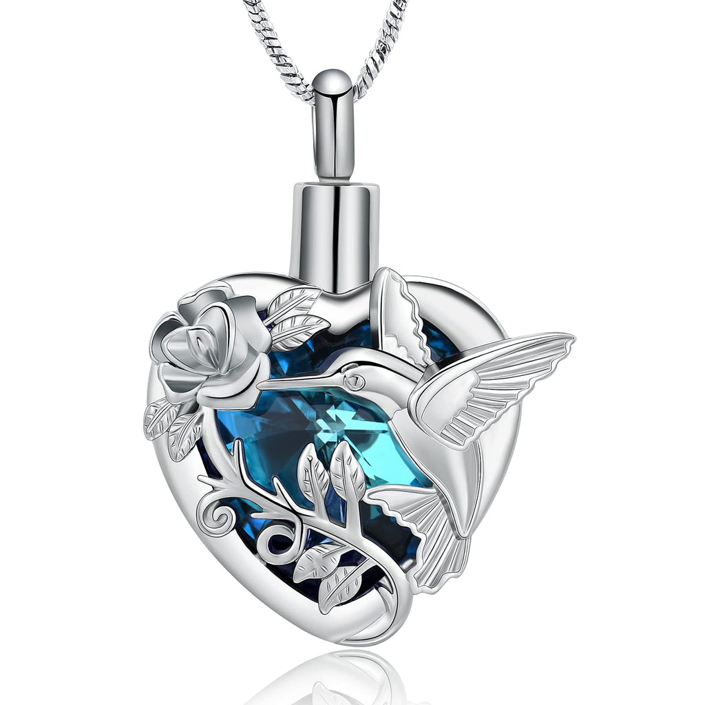 Yinplsmemory Hummingbird Cremation Jewelry Crystal Heart Urn Ashes Necklace for Women Men Memorial Keepsake Necklace of Loved One