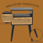 MaxSmeo End Table with Storage Mid Century Nightstand with Rattan Drawer and Shelf, Wood Small Side Coffee Table for Small Space, Living Room and Bedroom, Easy Assembly (Black)