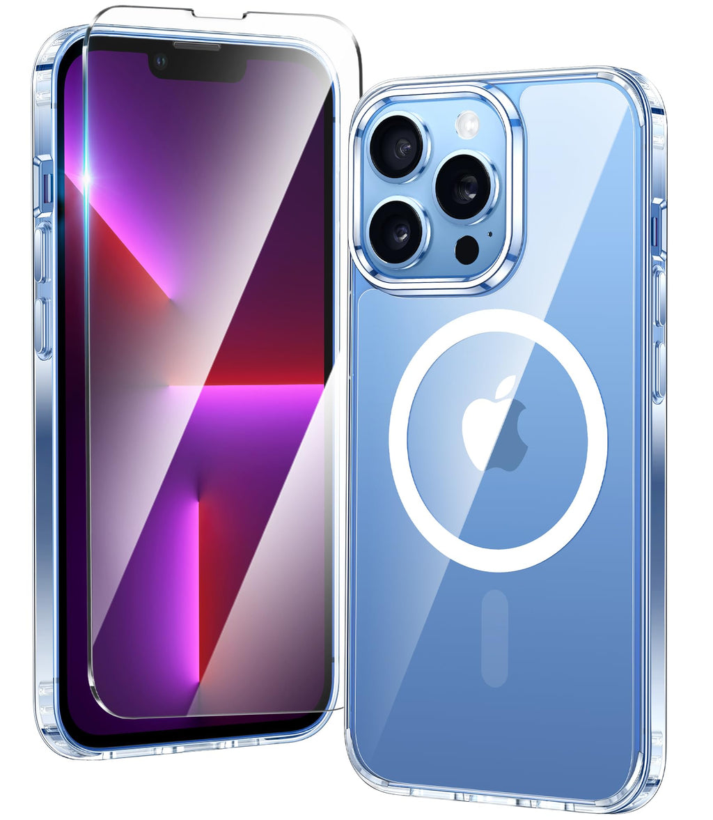 FNTCASE dla etui iPhone 13 Pro-Max: Mocne magnetyczne, antyżółknięcie, smukłe przezroczyste etui | Wojskowej klasy ochronna i odporna na wstrząsy cienka przezroczysta osłona na telefon (przezroczysta)