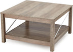 JOMEED 31.5 Inch Square Coffee Table with Bottom Storage Shelf, Modern Farmhouse Style Living Room Office Accent Table Furniture, Beige