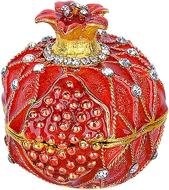 LONGSHENG - SINCE 2001 - Hand Painted Pomegranate Ring Jewelry Trinket Box Wedding Favor Gift Collectible Figurine