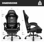 N-GEN GAMING Video Gaming Chair with Footrest Lumbar Support for Home Office High Back Recliner Height Adjustable Ergonomic Comfy Leather Computer Desk Chair (Black)
