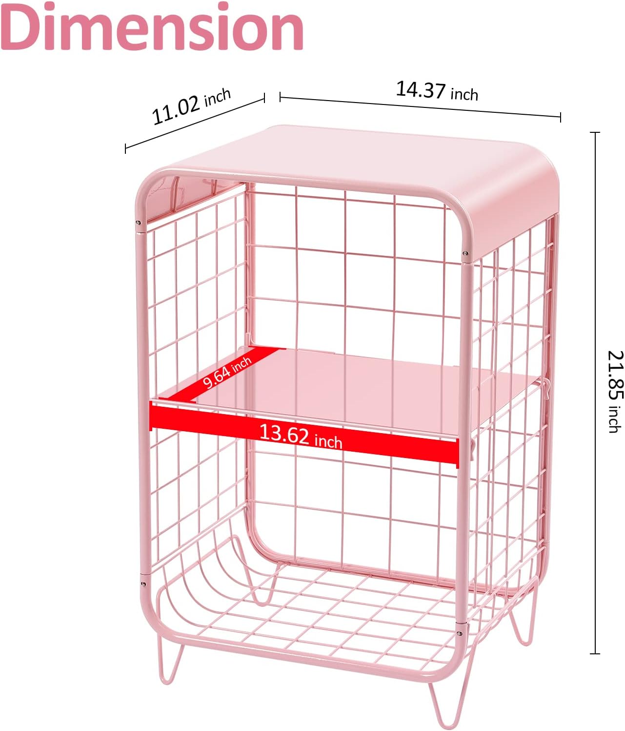 Metal Side Table,Cute Pink Nightstand,3 Tier End Table with Storage,Vintage Bedside Table,Girls Bedroom Furniture,Accent Table,Small Coffee Table for Living Room,Bedroom,Dorm