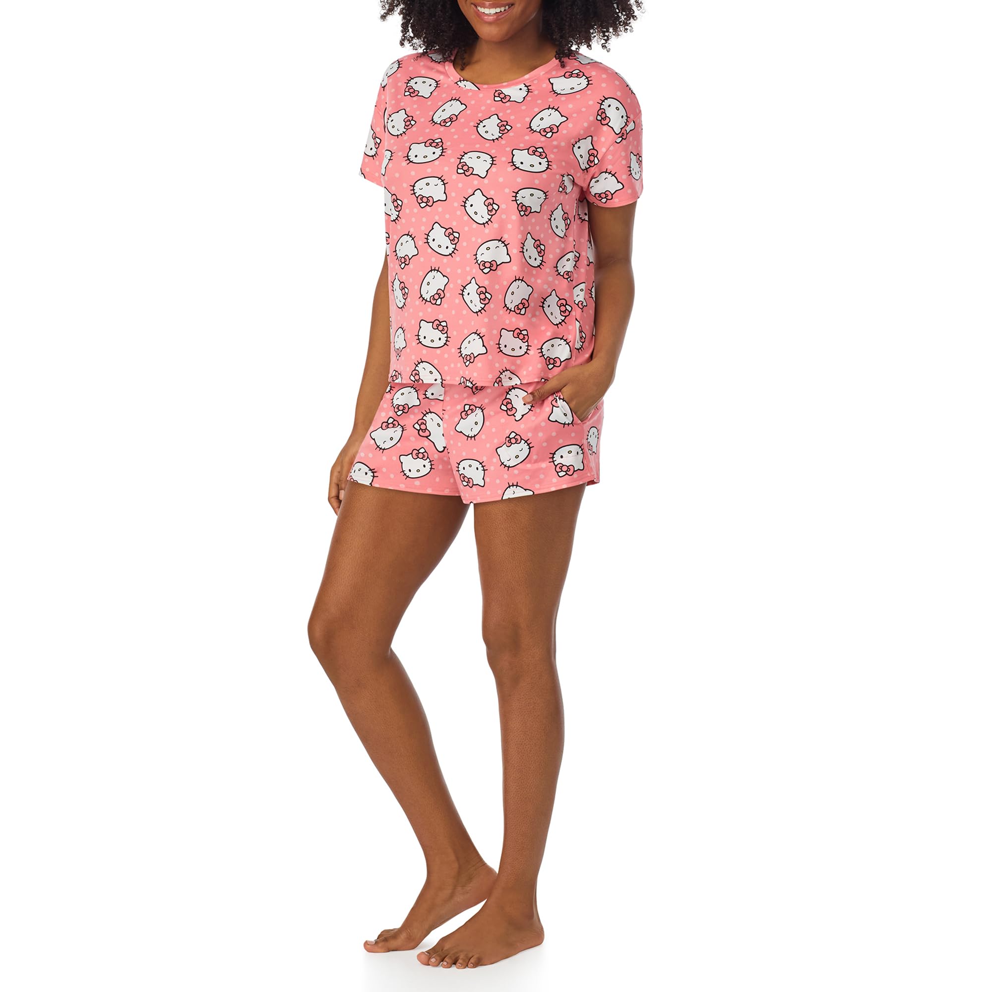Richard Leeds International Womens Pajama Sets Sanrio Hello Kitty Soft Stretch 2 Piece Short Lounge Sets for Women, Medium, Pink Hello Kitty