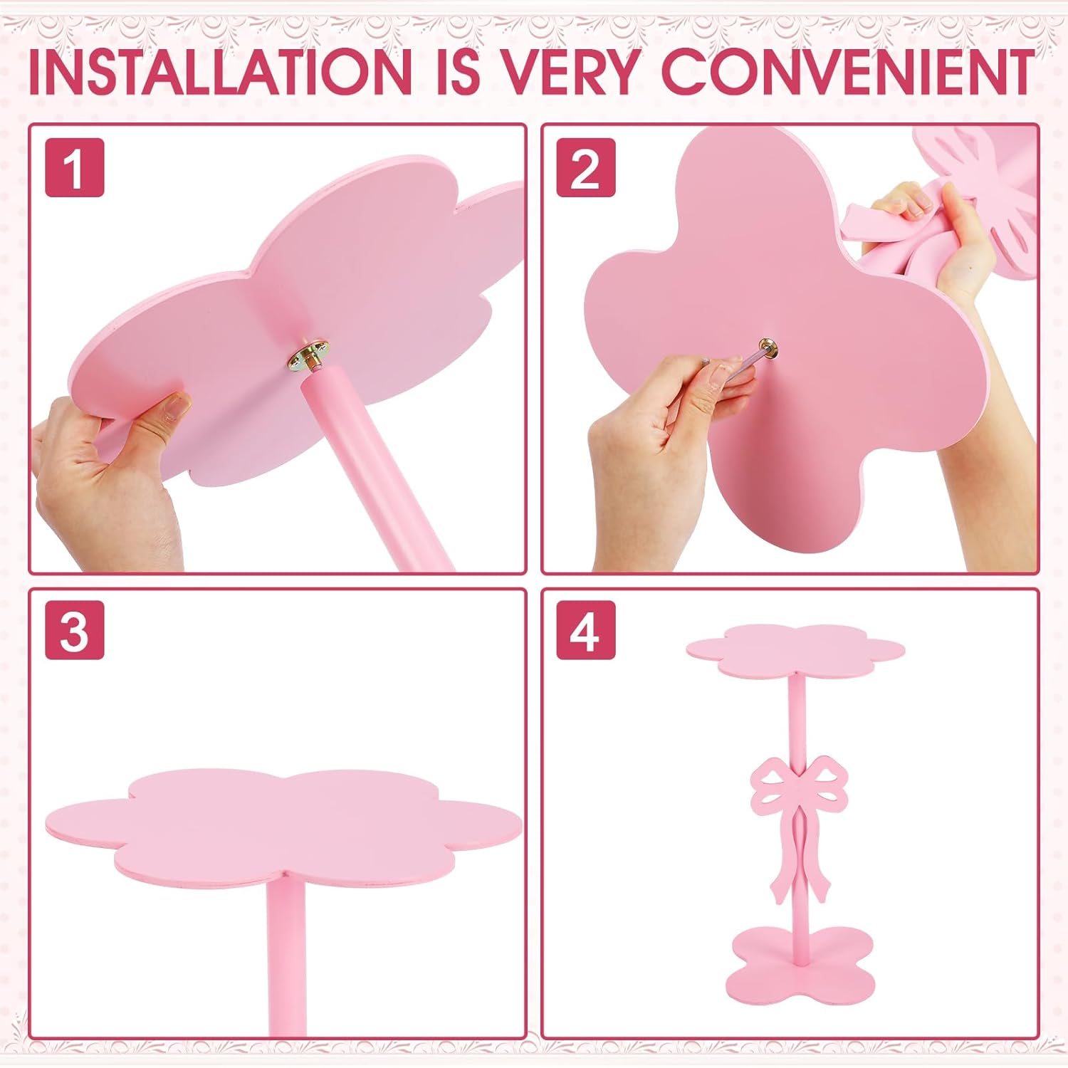 Pink Bow Side Table Small Wood End Table Coffee Coquettish Room Decor Pink Bedside Cocktail Drink Stand for Small Spaces Nightstand Bedroom Couch Chair