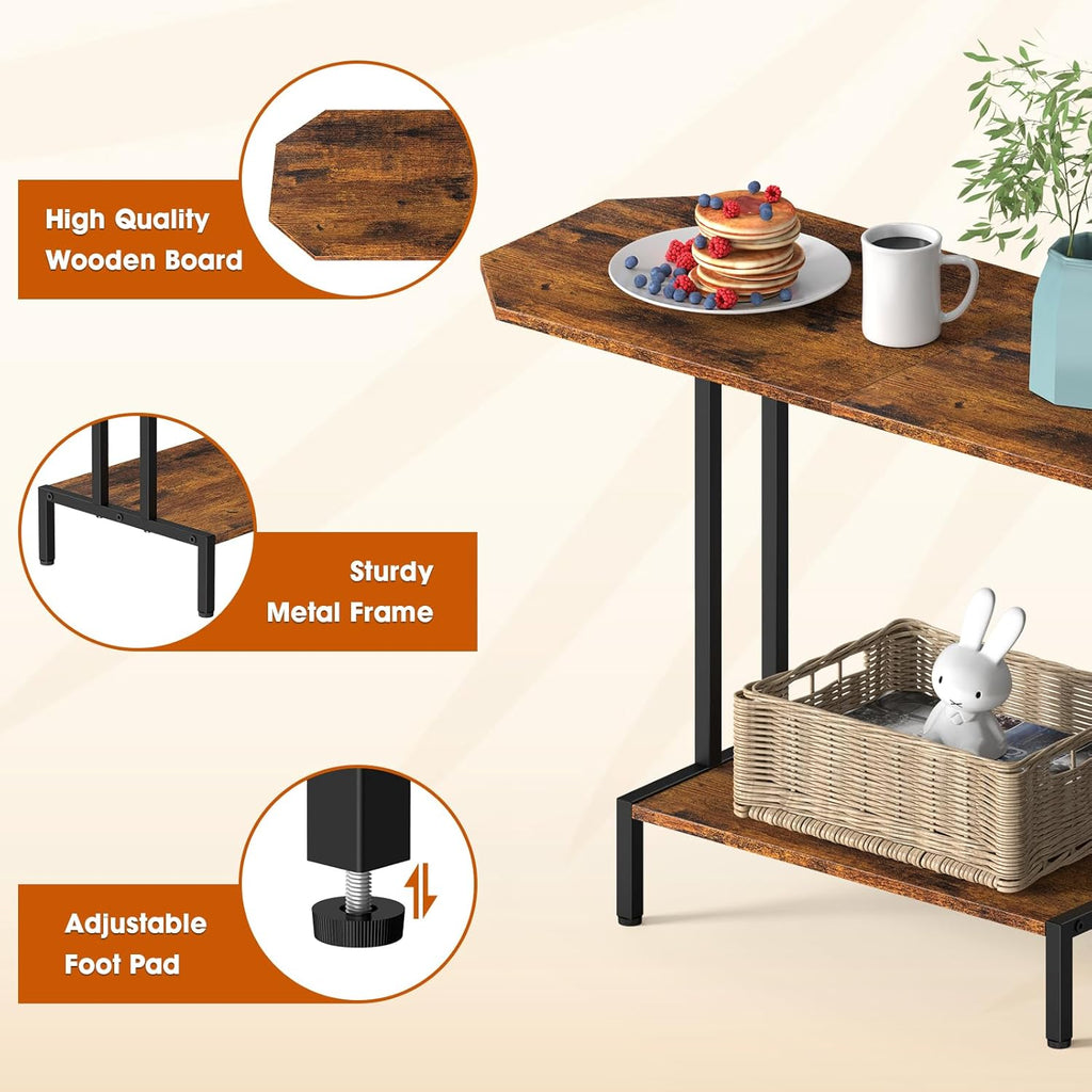 Rustic Coffee Table 2-Tier Wood Tea Table Coffee Tables for Living Room Industrial Rectangle Coffee Table for Large or Small Spaces Center Table with Storage Shelf, Brown