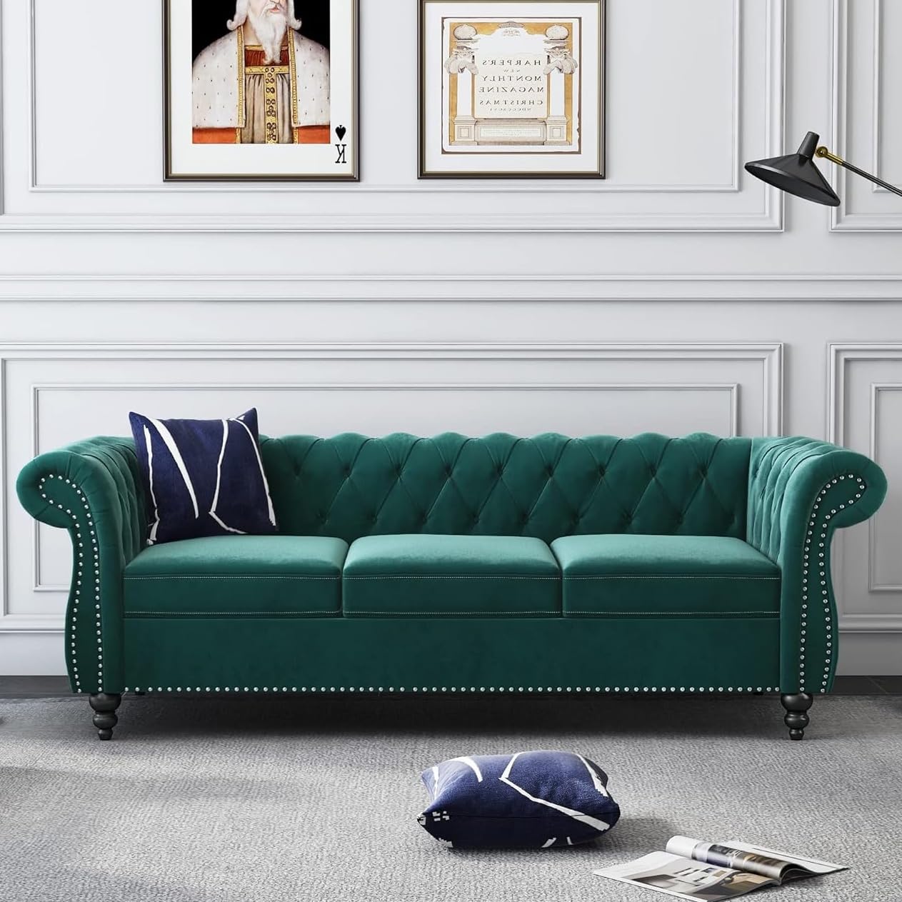 AVZEAR Chesterfield Loveseat Sofa, Upholstered Sofa Modern 2 Seater Couch Sofa Set Style Button Tufted, Mid-Century PU Chesterfield Sofa for Living Room Apartment, PU Black