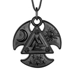 Celtic Knot Necklace Viking Pendant - Celtic Norse Triple Odin Horns Crescent Moon of Oden Horn Necklace Mens 316L Stainless Steel Triskelion Amulet Pewter Tribal Protection Viking Triskele Jewelry