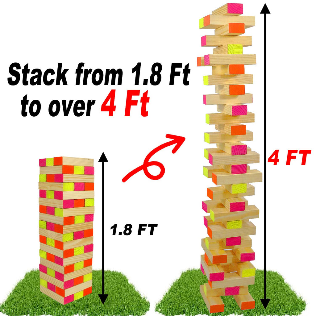 54 Piece Giant Tumble Tower Outdoor Games, Glow in The Blacklight Tumble Tower Yard Games,Outdoor Board Game for Kids and Adults for Family Game Night (Giant)