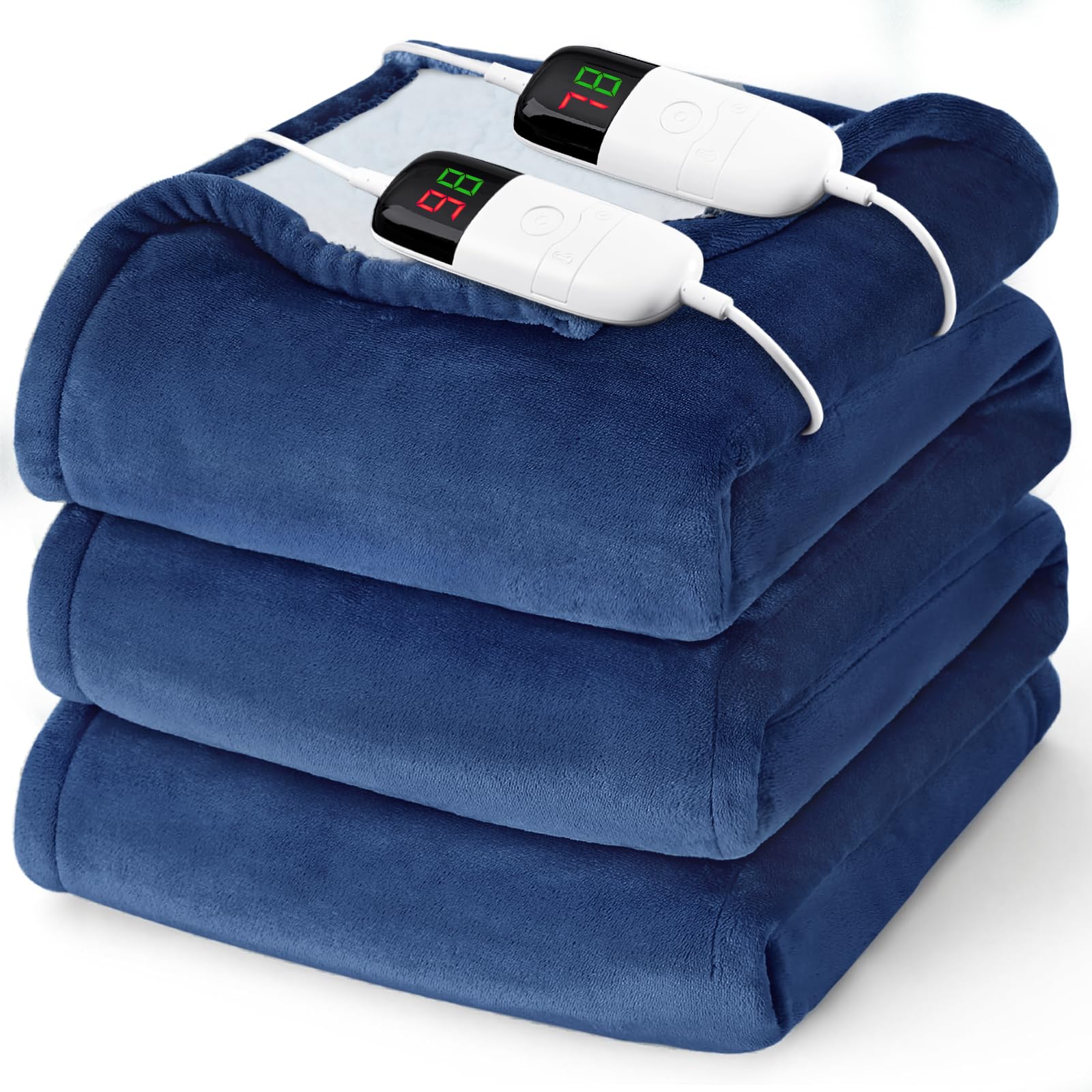 Heated Electric Blanket Queen Size - 84" x 90" Heating Blanket with Dual Control, 10 Levels & 8 Hours Auto Off, Soft Warm Flannel Gift with Over-Heat Protection, ETL & FCC Certified