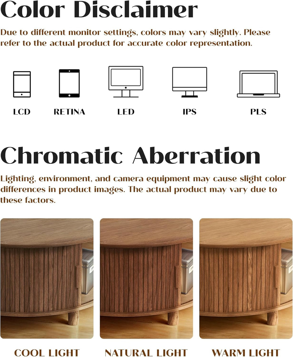 Round Lift Top Coffee Table with Storage, Mid Century Modern Center Table with 180° Sliding Tambour Door, Small Circle Wood Fluted Dining Table for Living Room, Walnut