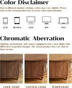 Round Lift Top Coffee Table with Storage, Mid Century Modern Center Table with 180° Sliding Tambour Door, Small Circle Wood Fluted Dining Table for Living Room, Walnut