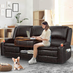 3 Seater Recliner Sofa Set with 2-Tier Cushion, 3+1 Pieces in Living Room, 3 Seater Reclining Couch Leather with Removable Console, 1 Oversize Recliner Chair Sofa Seat