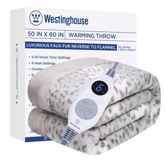 Westinghouse Heated Throw Blanket, Electric Blanket Throw with 6 Heating Levels and 2-10 Hours Time Settings, Flannel to Sherpa Super Cozy Heated Blanket Machine Washable, 50x60 inch, Charcoal