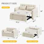 DWVO 3-in-1 Convertible Sofa Bed, 55" Sleeper Sofa with Pull-Out Bed, Cat-Scratch-Proof Fabric Futon Couch with Adjustable Backrest and Side Pocket, Loveseat for Living Room Apartment, Beige