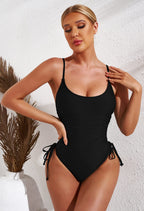 Viottiset Women's Ruched Drawstring One Piece Swimsuit Tummy Control Cheeky Bathing Suit Black Medium