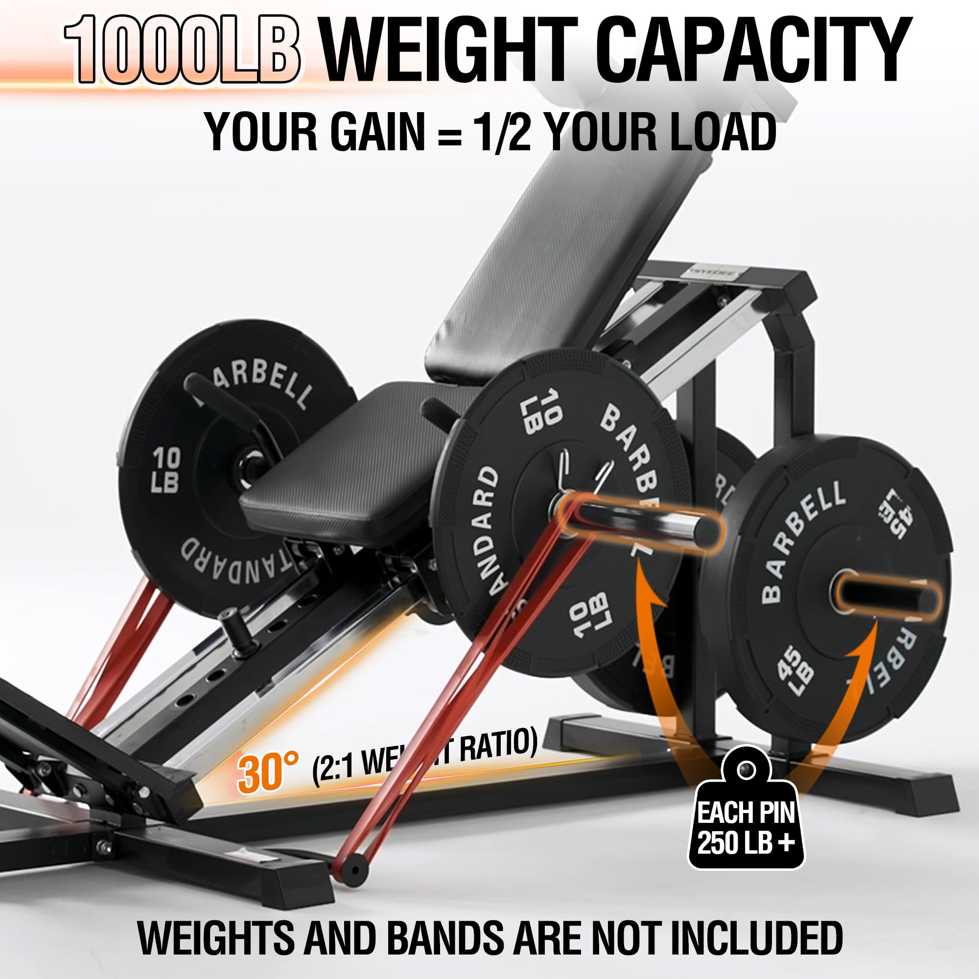 Machine de presse à jambes Mikolo Hack Squat, machine compacte de presse à jambes à 30 degrés pour salle de sport à domicile, machine Hack Squat avec coussin d'épaule amovible, équipement d'entraînement du bas du corps (machine combo)