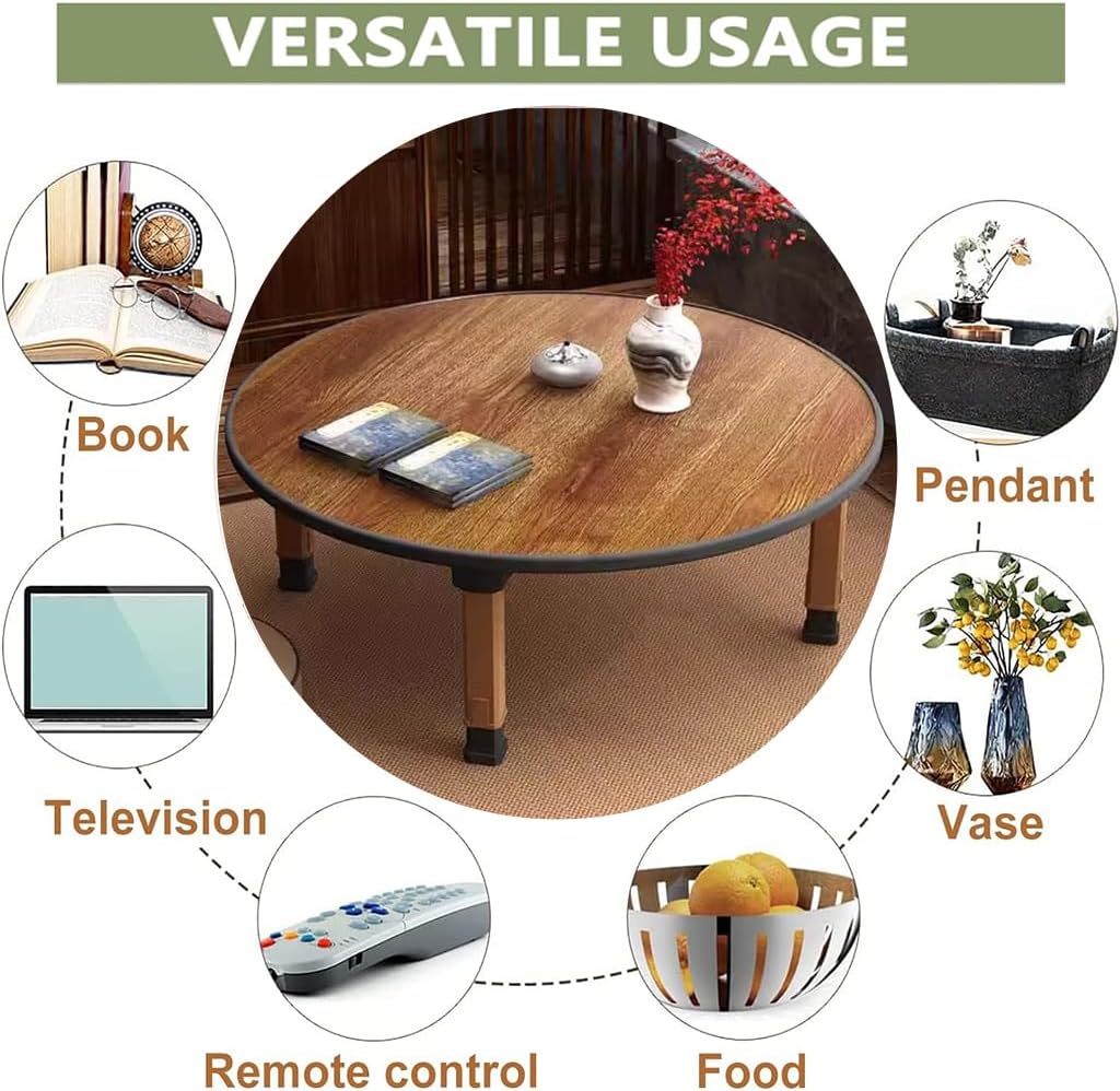 Folding Round Japanese-Style Tea Coffee Table Low Table, Foldable Dining Table, Study Table, Small Desk, for Tatami Sitting On The Floor Bedroom Bay Window Tea Room, Space Save(60 * 30cm)