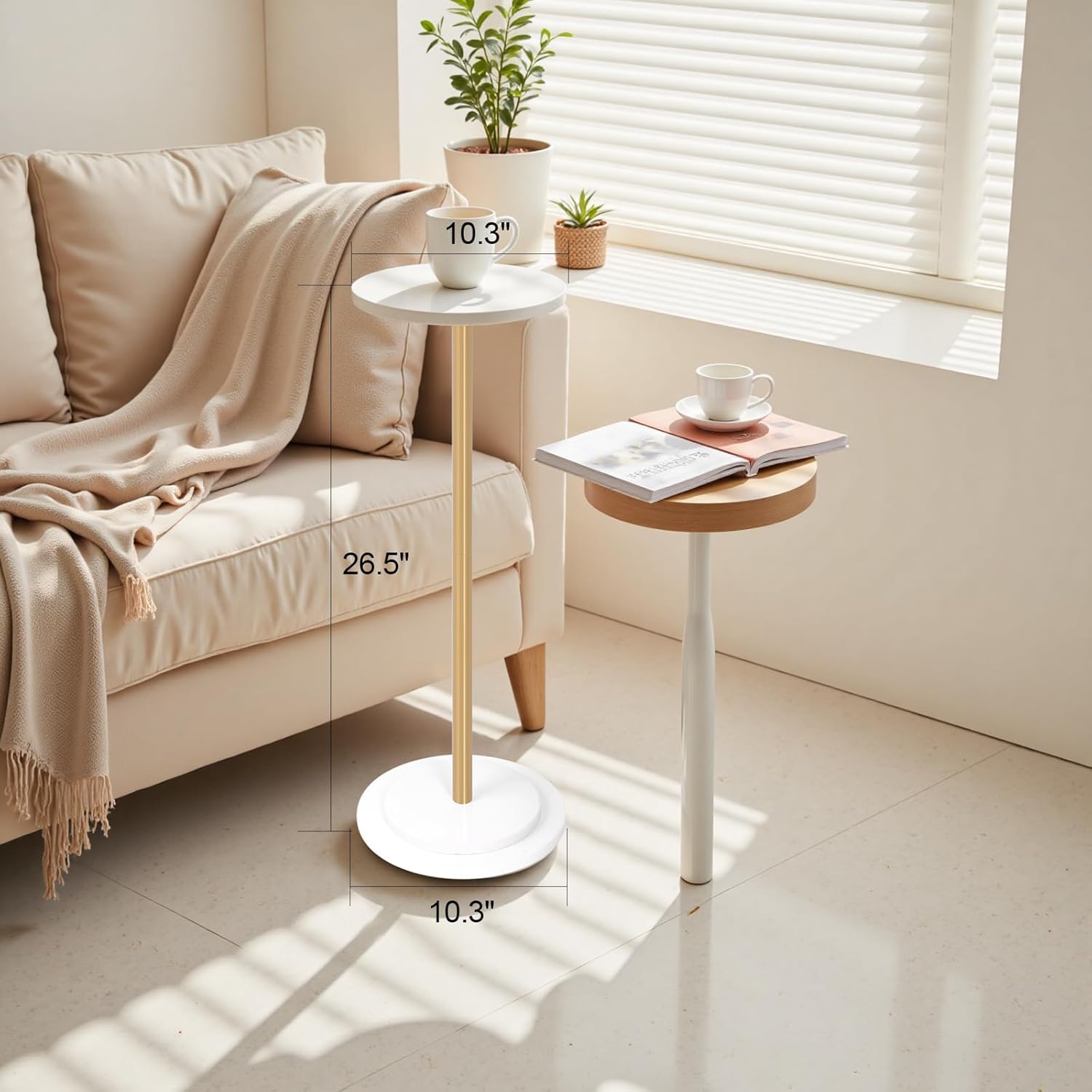 Premium Stone Round Drink Table,Heavy Duty Engineered Marble Base Top Coffee Table,Cocktail Accent End Table for Living Room, Weighted Base Small Accent Side Table for Bedroom, Corners,White