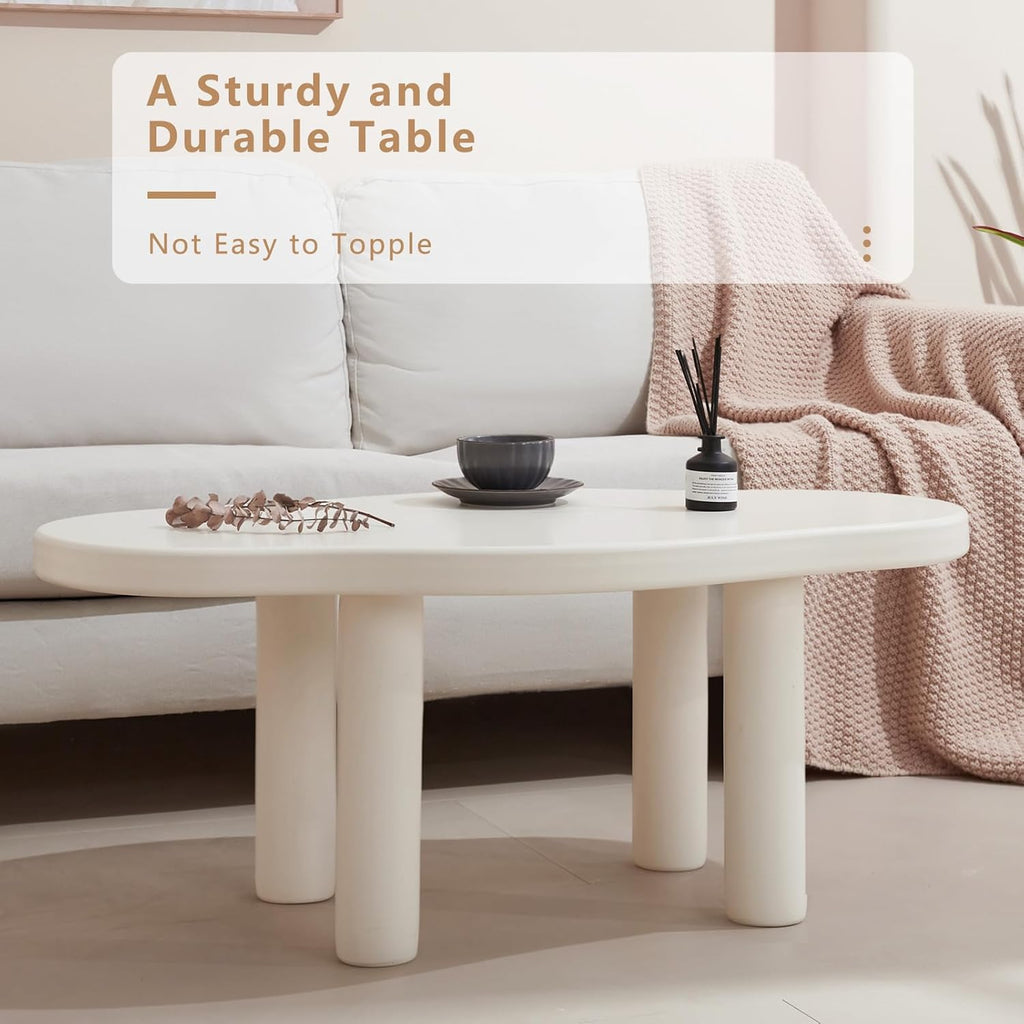 Cloud Coffee Table - Irregular Shape With 4 Legs - Modern End Table for Living Room, Apartment, Bedroom - Easy Assembly - White