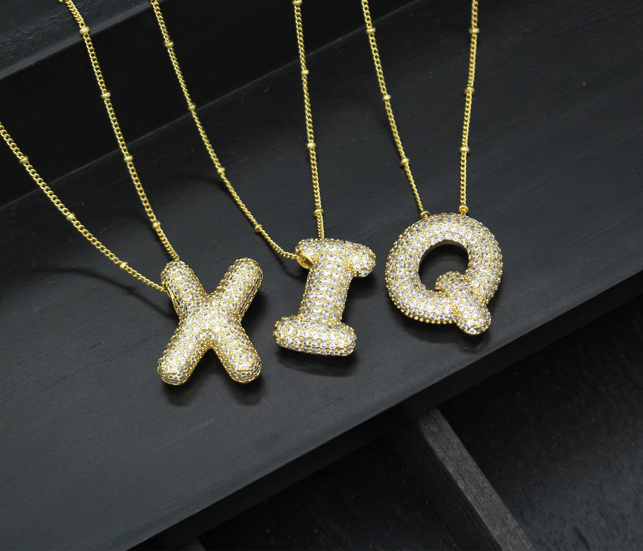 Pwiuor 14k Gold Ballon A Initial Anhänger Halskette Blasenbuchstaben Namenskette Zarte Zirkonia Alphabet Halskette Geburtstagsgeschenke für Frauen