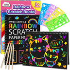ZMLM Scratch Paper Art-Crafts Gift: 2 Pack Rainbow Notebooks Supplies Toys Easter Basket Stuffers for 3 4 5 6 7 8 9 10 Years Old Girls and Boys Kids Valentine's Day Birthday Party Games (Blue)