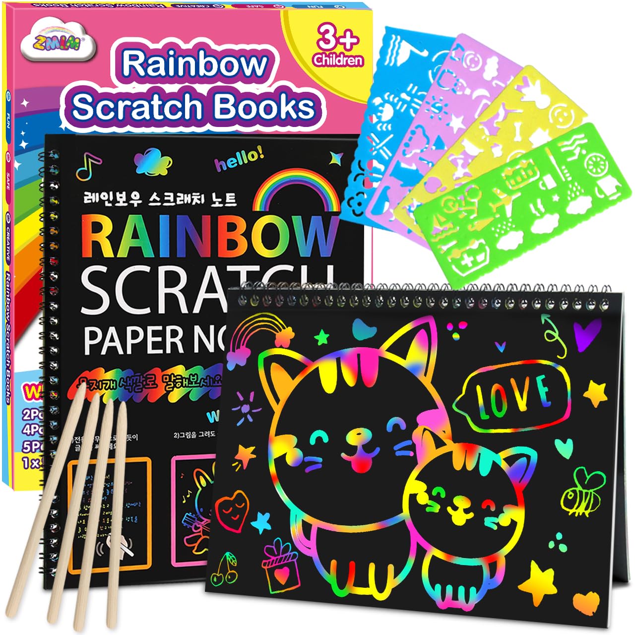 ZMLM Scratch Paper Art-Crafts Gift: 2 Pack Rainbow Notebooks Supplies Toys Easter Basket Stuffers for 3 4 5 6 7 8 9 10 Years Old Girls and Boys Kids Valentine's Day Birthday Party Games (Blue)